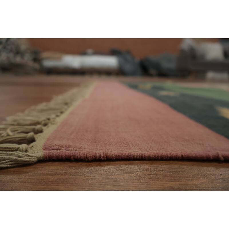 Hand Woven Oriental 100% Wool Carpet Southwestern Geometric Pink Kilim Area Rug - 8' 4'' X 5' 4''