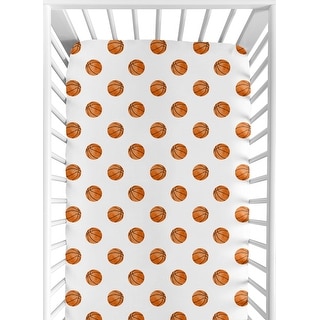 Sweet Jojo Designs Basketball Boy Fitted Crib Sheet Orange for Sports Theme Watercolor Vintage Sport Themed Collection