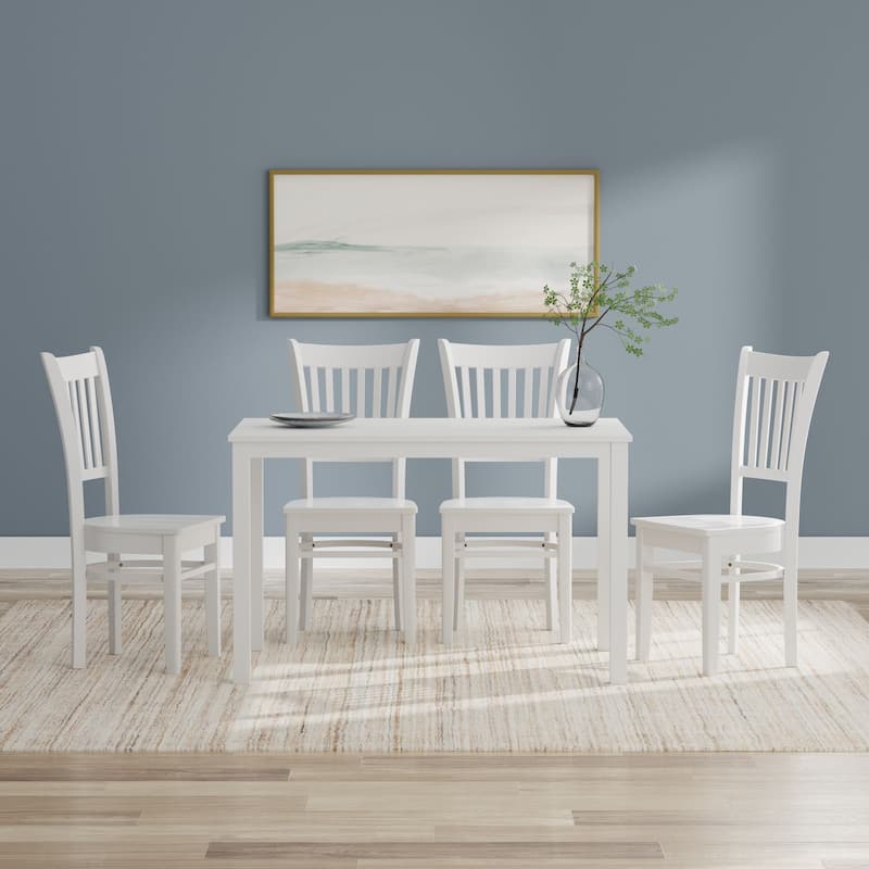 5-Piece Dining Set, 48" Rectangle Wood Table and Spindle Chairs - White Table + White Chairs
