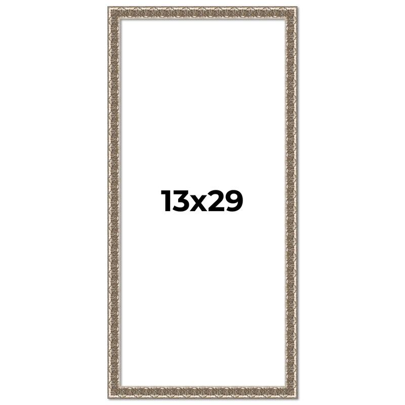 13x29 Frame Silver Versailles Ornate Solid Wood Picture Frame | 1 Inch