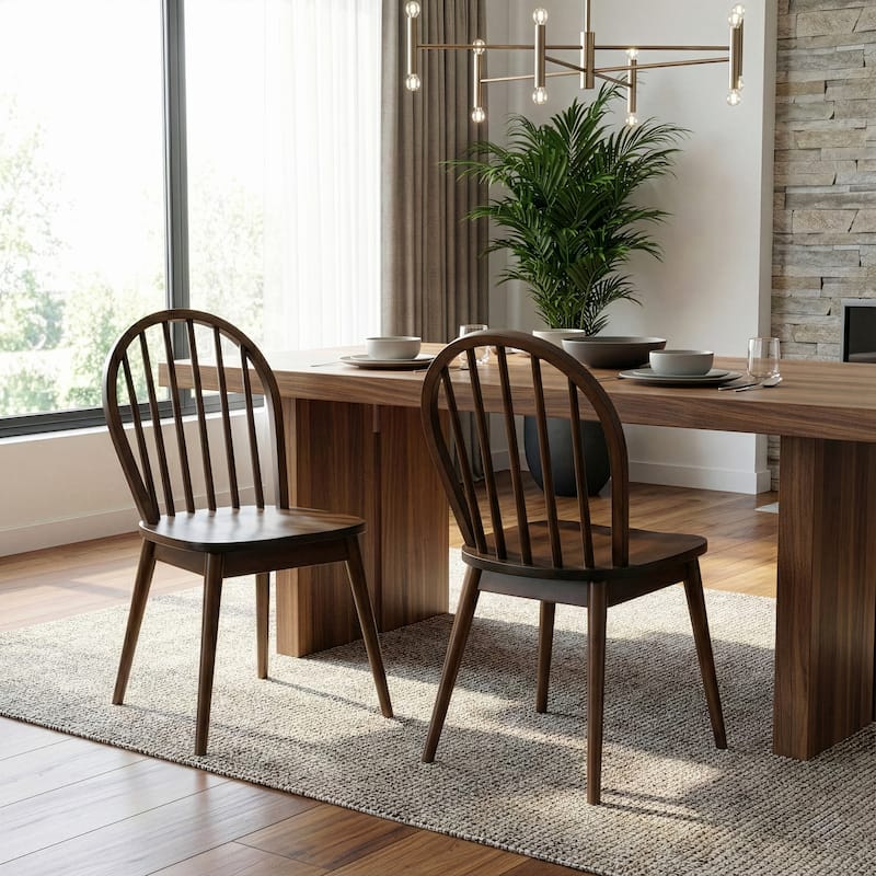 Set of 2 Astra Dark Brown Solid Wood Chair with Windsor Back
