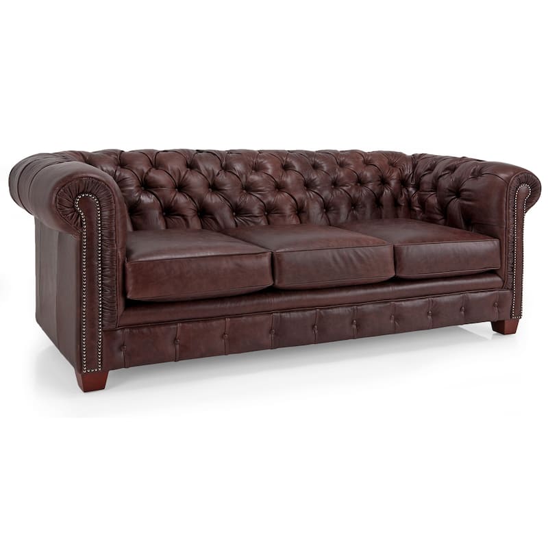 Hancock Tufted Top Grain Italian Leather Chesterfield Sofa - 31" H x 86" W x 40" D - Distressed Ranch Brown