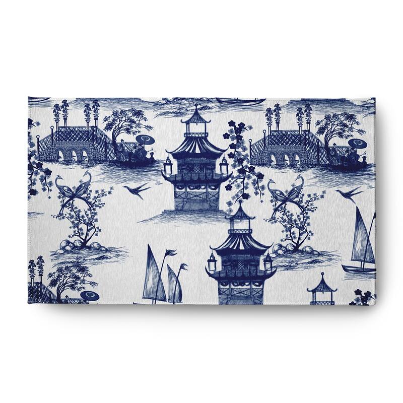 China Old Oriental Chenille Area Rug - Porcelain Blue - 3' x 5'