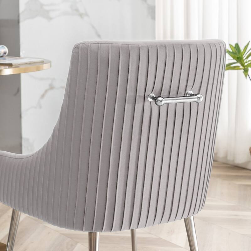 SEYNAR Modern Velvet Pleated Finish Back Dining Chair Set of 2 with Rear Handle