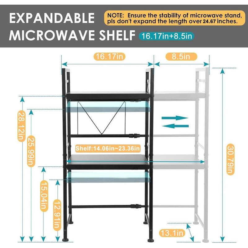Expandable Microwave Rack, Countertop Kitchen - 12.6"D x 23.6"W x 30"H