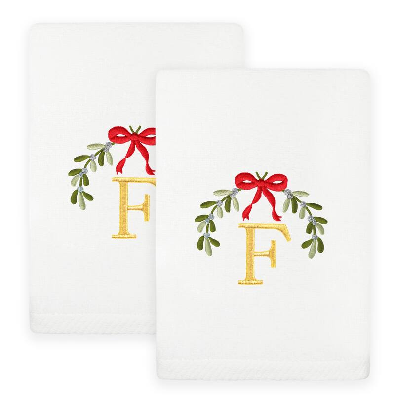 Authentic Hotel and Spa Christmas MISTLETOE MONOGRAM Embroidered Luxury 100% Turkish Cotton Hand Towels Set of 2 - F