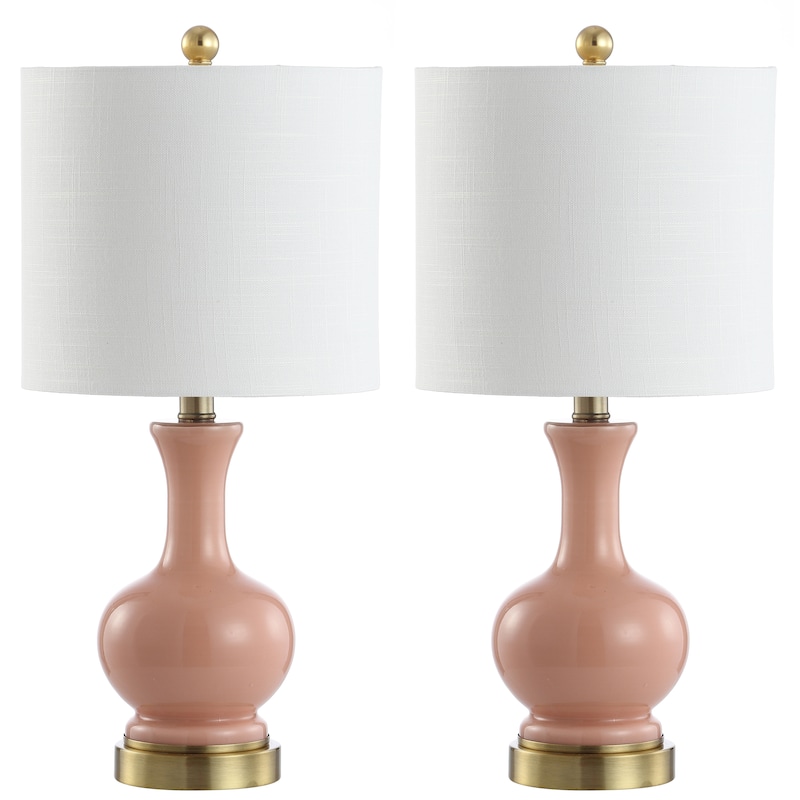 Vermont 22" Glass/Metal LED Table Lamp, White (Set of 2) by JONATHAN Y