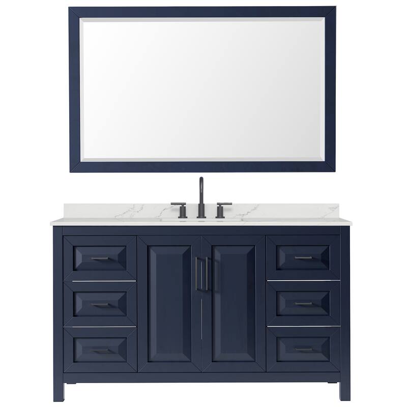 Daria 60-inch Single Vanity, 3 Hole Quartz Top, 58-inch Mirror