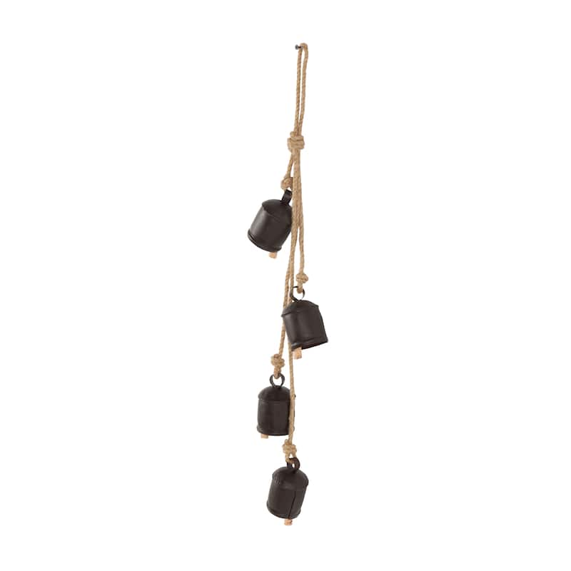 Metal Cluster Decorative Bells with 4 Bells on Jute Hanging Rope - White, Black, Gold, Red - Roche River Decor