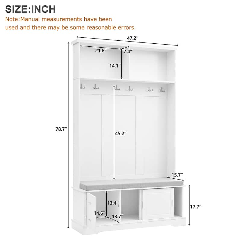 Versatile Coat Rack with 6 Hooks,Handles, Shoe Storage,Sliding Doors