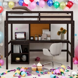 Twin size Loft Bed With Desk and Writing Board,2 Drawers Cabinet,Solid Construction