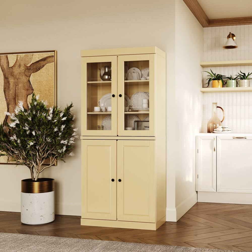 Palace Imports 100% Solid Wood Pantry Cabinet, Raised Panel & Clear Glass Doors, Adjustable Shelves, 32" Wide, 71.5" Tall