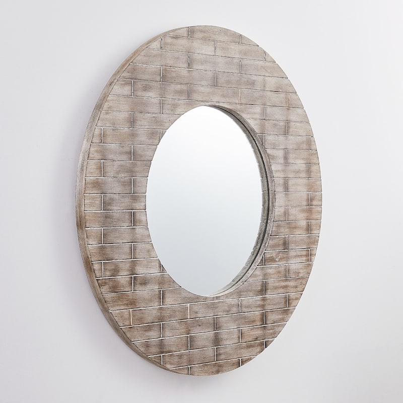 36" Farmhouse Round Wood Decoration Wall Mirror - 36" H x 36" W