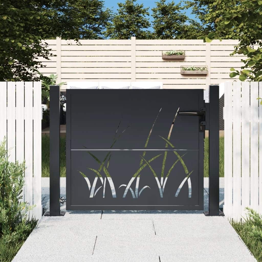 vidaXL Garden Gate Anthracite Steel Grass Design