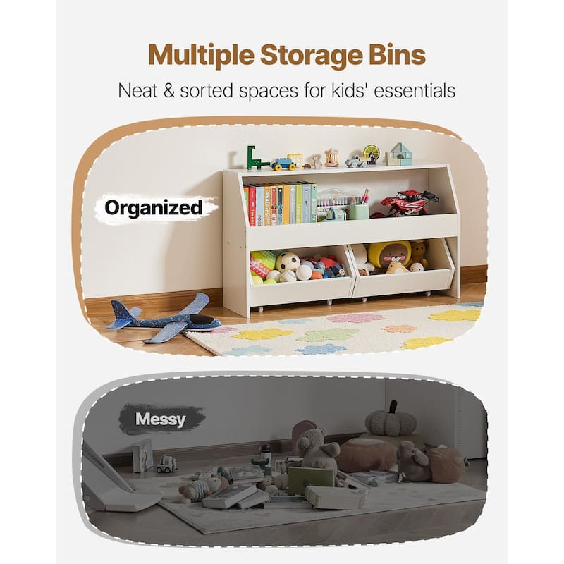 Toy Storage Organizer, Wooden Kids Bookshelf with Storage, Toy Storage Cabinet with 2 Mobile Drawers, Kids Storage Organizer