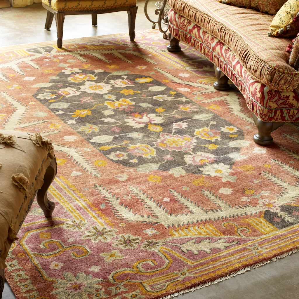 Transitional Multi-Colored Hand-Knotted Wool Area Rug