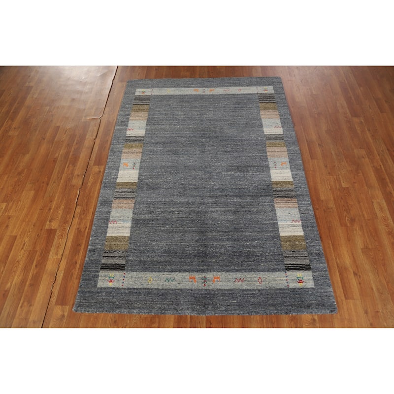 Hand Knotted Oriental 100% Wool Carpet Tribal Tribal Greys & Charcoal Gabbeh Area Rug - 6' 9'' X 4' 8''