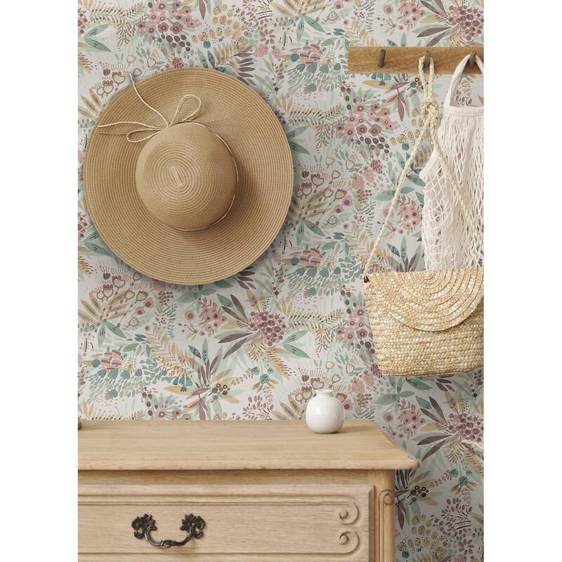 NuWallpaper Teal Peach Naupaka Peel & Stick Vinyl Wallpaper - 216in x 20.5in x 0.025in