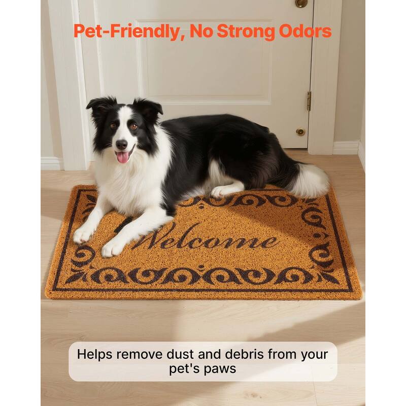 Brown Faux Coir Fibers Welcome Doormat with Non-Slip Backing for Indoor or Outdoor Mat - 29.5” x 17” x 0.4”