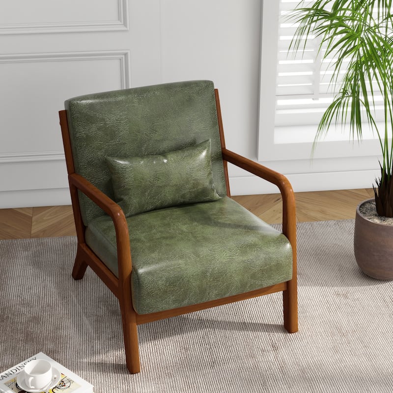 Mid Century Solid Wood Upholstered Accent Chair