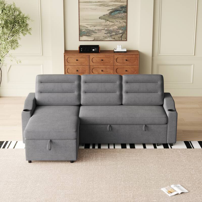 83.5-Inch Convertible Sofa Bed - Stylish Polyester Recliner with Storage for Small Spaces