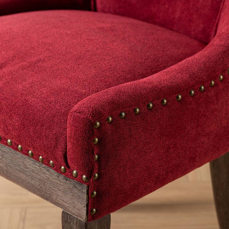 GDF Studio - Modern Fabric Upholstered Wood Dining Chair Set with Bronze Nailhead Trim (Set of 2)