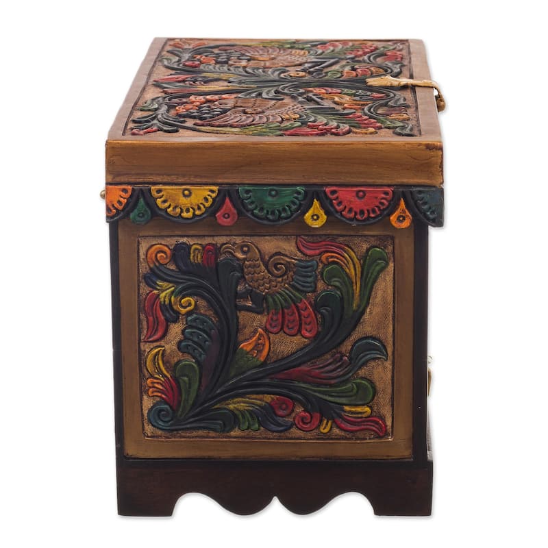 Novica Handmade Treasure Garden In Amber Leather And Wood Jewelry Box