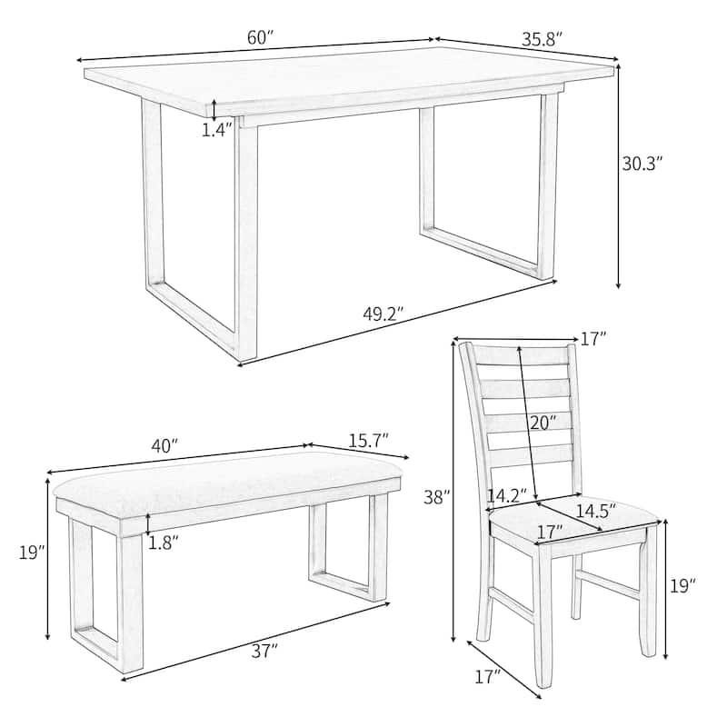 Modern Home Solid Wood Dining Room Set, Kitchen Dining Table and Coffee Table, Seating with Comfortable Padded Backrest