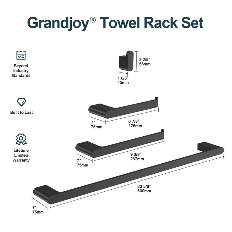GRANDJOY 4-Piece Towel Rack for Bathroom Towel Bars Hardware Set in Stainless Steel