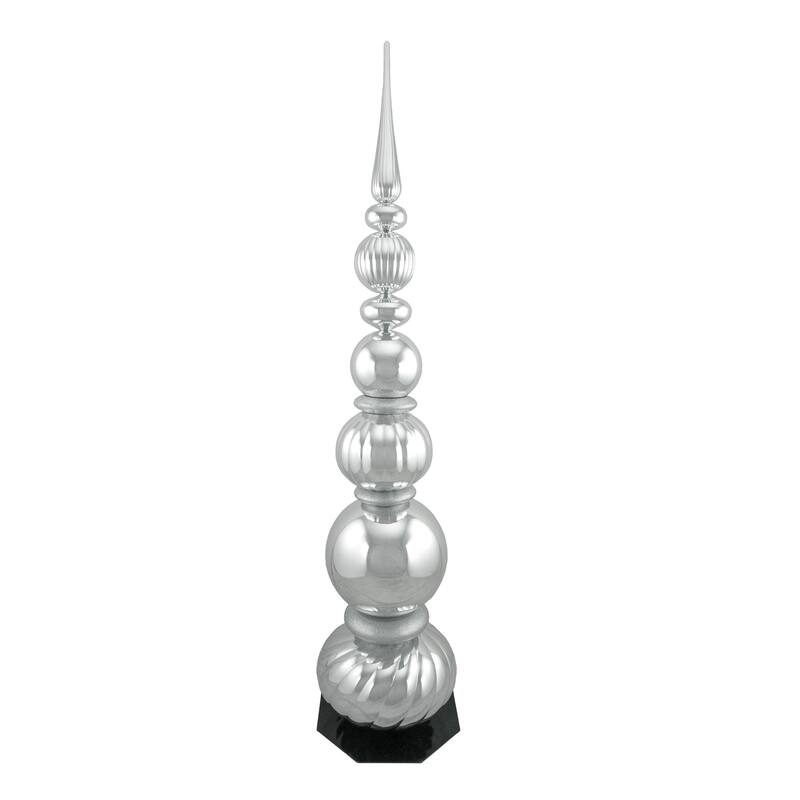 54" Shiny Silver Glittered Topiary Finial Tower Christmas Decor