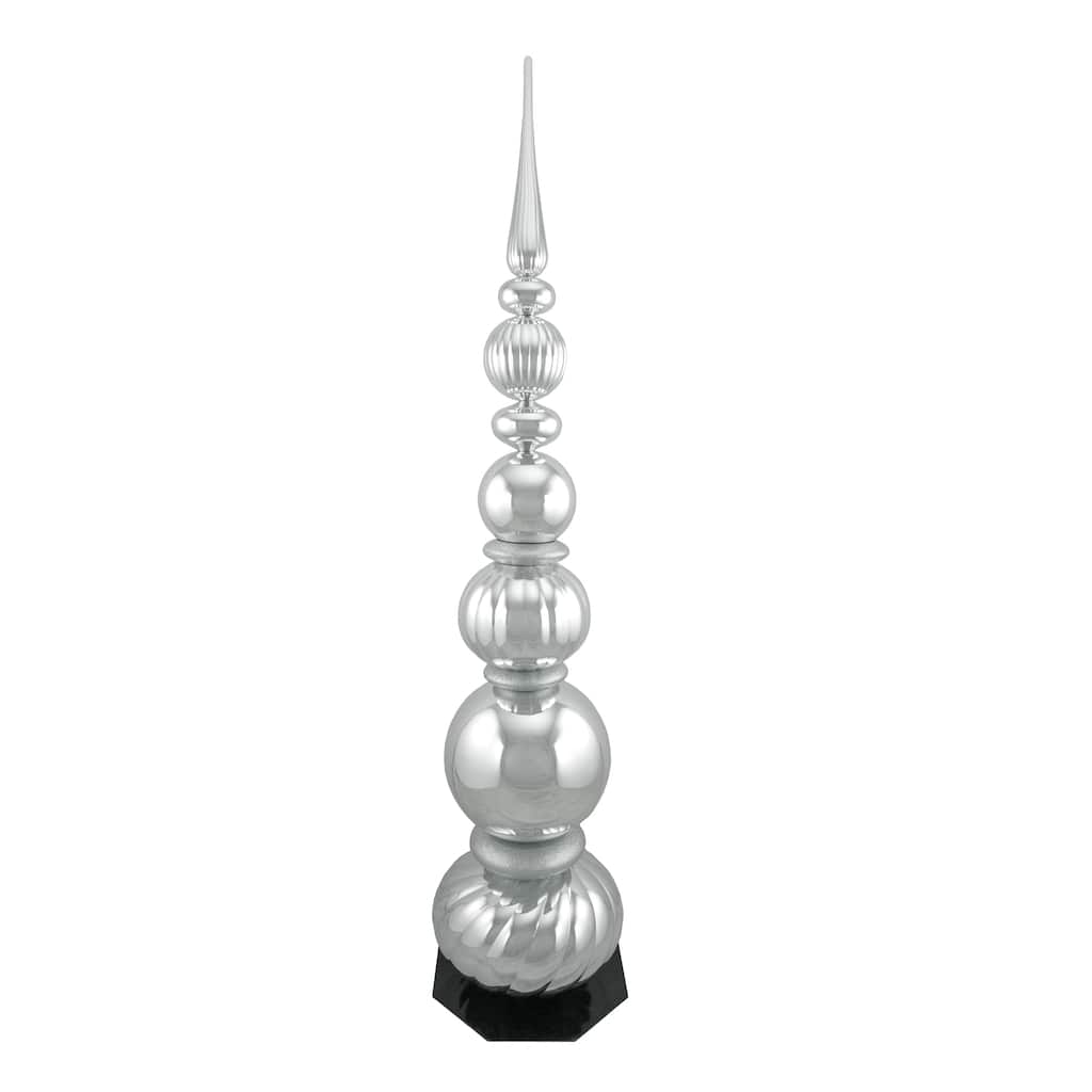 54" Shiny Silver Glittered Topiary Finial Tower Christmas Decor