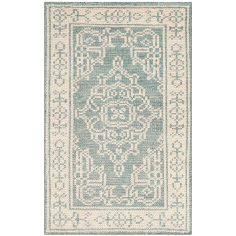 SAFAVIEH Hand-knotted Kenya Gerburg Southwestern Tribal Wool Rug - 2' x 3' - Ivory/Blue