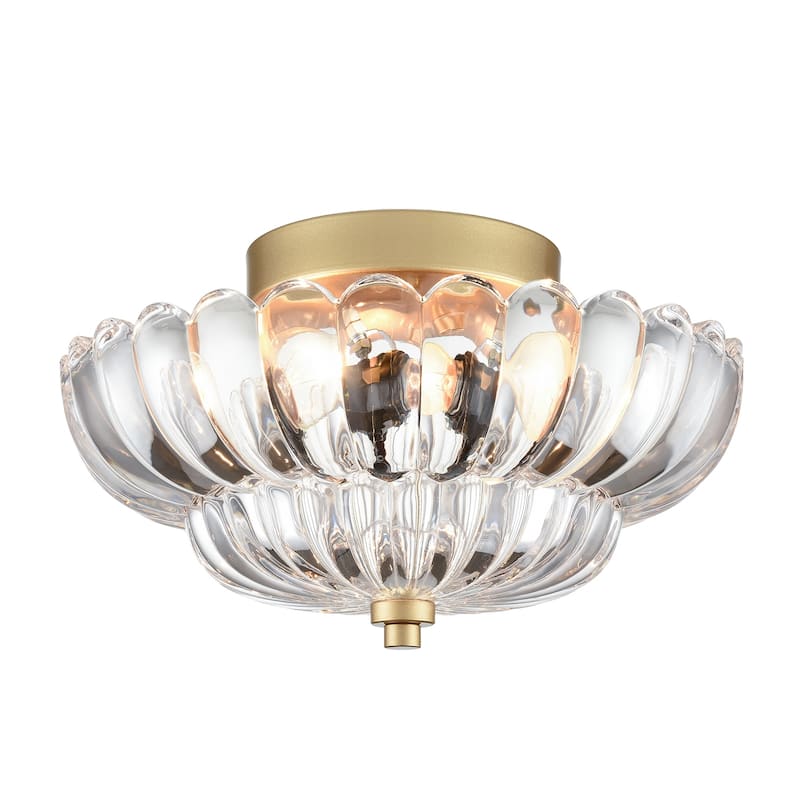 Bolero 3-light Modern Gold Metal with Scalloped Clear Glass Semi Flush Mount Ceiling Light - Brass