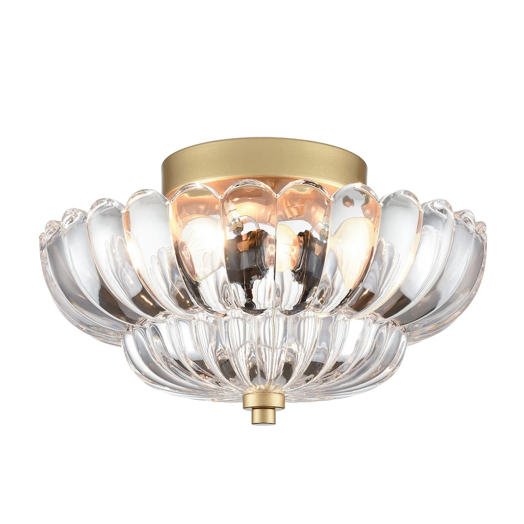Bolero 3-light Modern Gold Metal with Scalloped Clear Glass Semi Flush Mount Ceiling Light