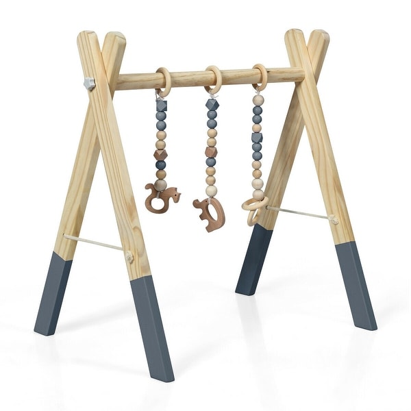3 Wooden Baby Teething Toys Hanging Bar-Gray - Grey. Opens flyout.