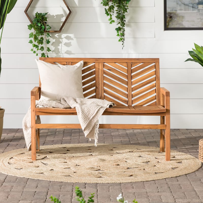 Walker Edison Acacia Wood Outdoor Chevron Love Seat - Brown