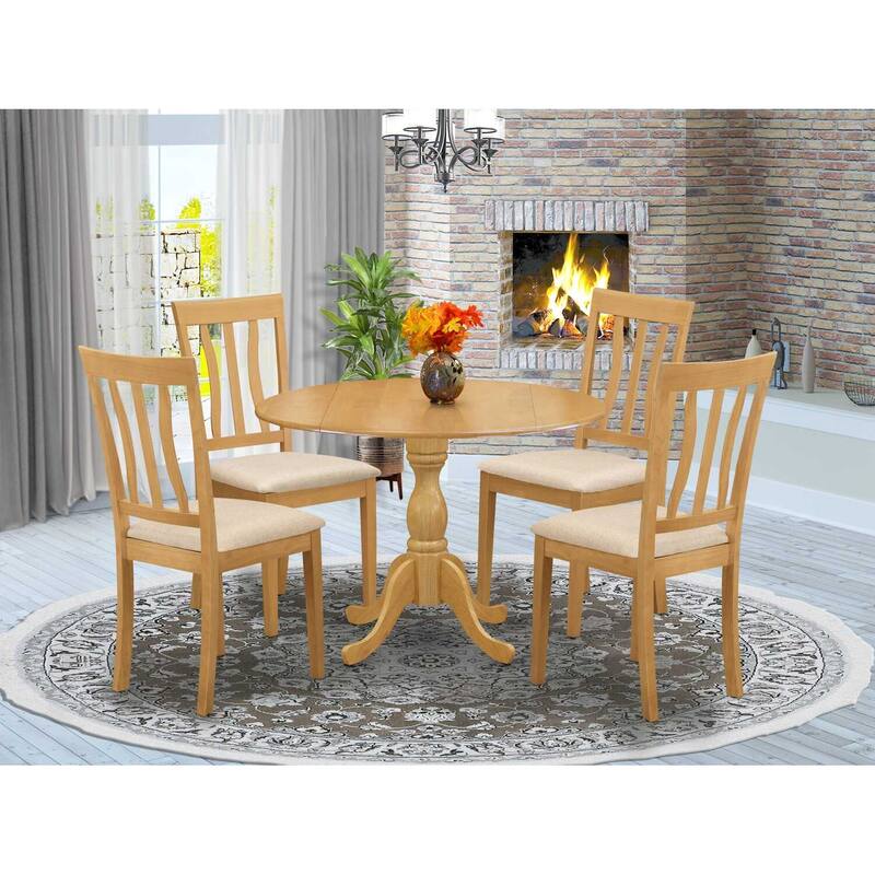 HomeStock 5-Piece Natural Oak Finish Solid Wood Top Dining table with 4-Chairs with Slat Back