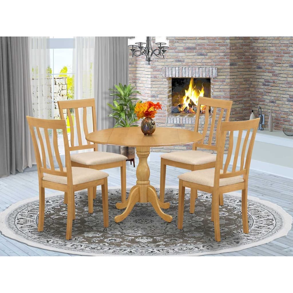 HomeStock 5-Piece Natural Oak Finish Solid Wood Top Dining table with 4-Chairs with Slat Back