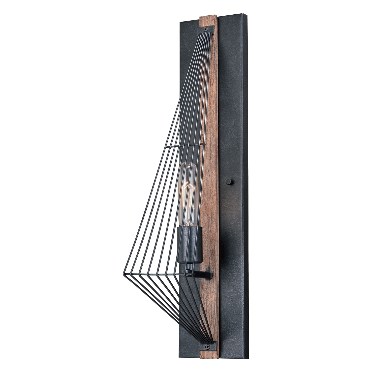 Modern Wall Sconce Black Oak Geometric Light Fixture Industrial Style - 21.5