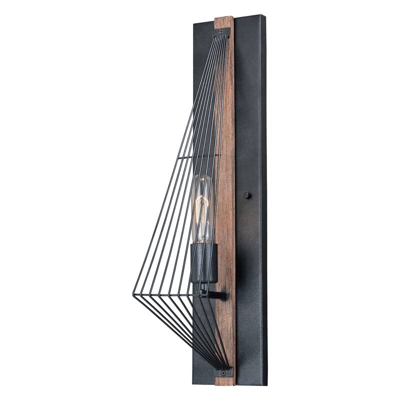 Modern Wall Sconce Black Oak Geometric Light Fixture Industrial Style - 21.5