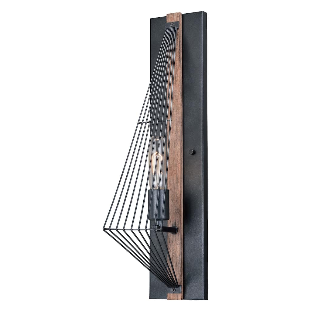 Modern Wall Sconce Black Oak Geometric Light Fixture Industrial Style - 21.5