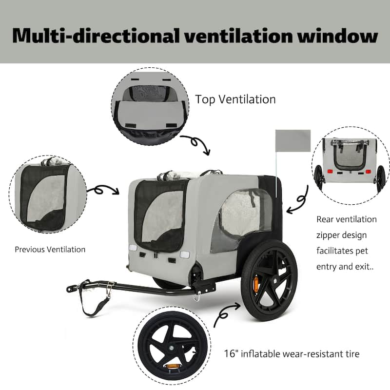Heavy Duty Collapsible Pet Bike Trailer with 16" Wheels, Foldable Dog Bicycle Carrier Cart with Hitch & Reflectors