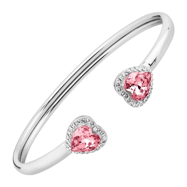 Crystaluxe Heart Cuff Bracelet With Swarovski Crystals In Crystaluxe Heart Cuff Bracelet With Swarovski Crystals In Sterling Silver Pink