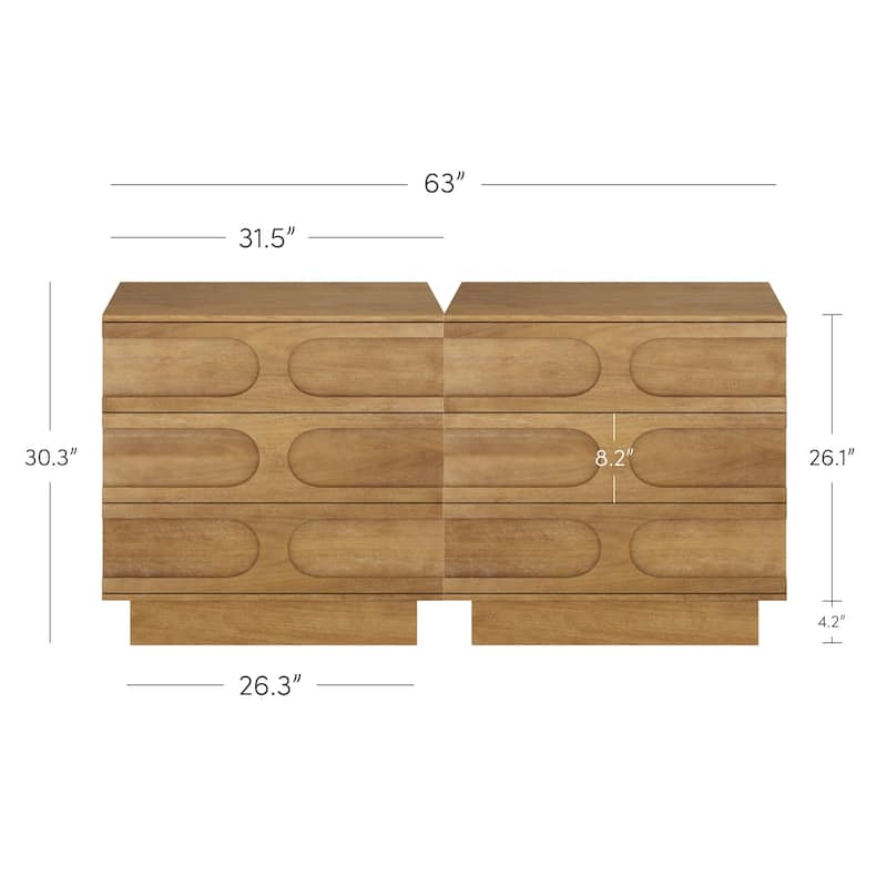 Iris 3 Drawer Dresser, Mid-Century Modern Solid Wood Dresser for Bedroom