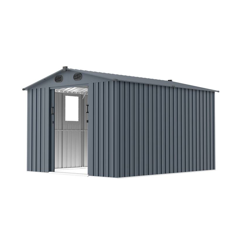 8x10 FT Outdoor Storage Shed, Large Metal Tool Sheds with Window and Lockable Doors, Garden Shed for Backyard Garden