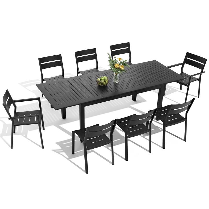 Crestlive Products 9-Piece Outdoor Dining Set Expandable Rectangular Table and Stackable Chairs