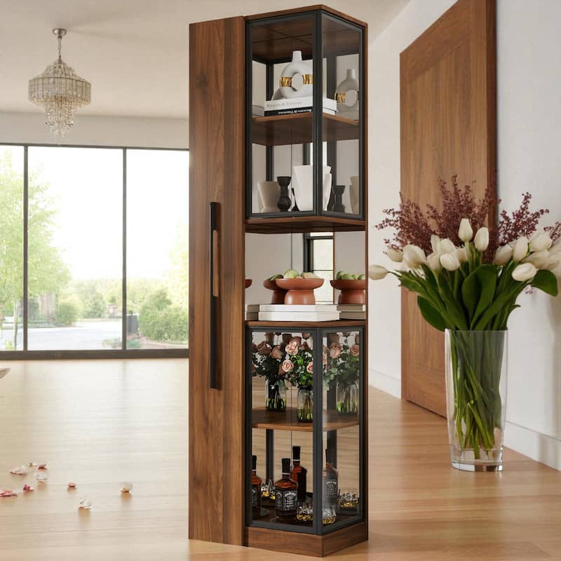 70" Modern Display Cabinet with Glass Doors, LED Lights, and Pull-Out Multi-Tier Storage Shelves