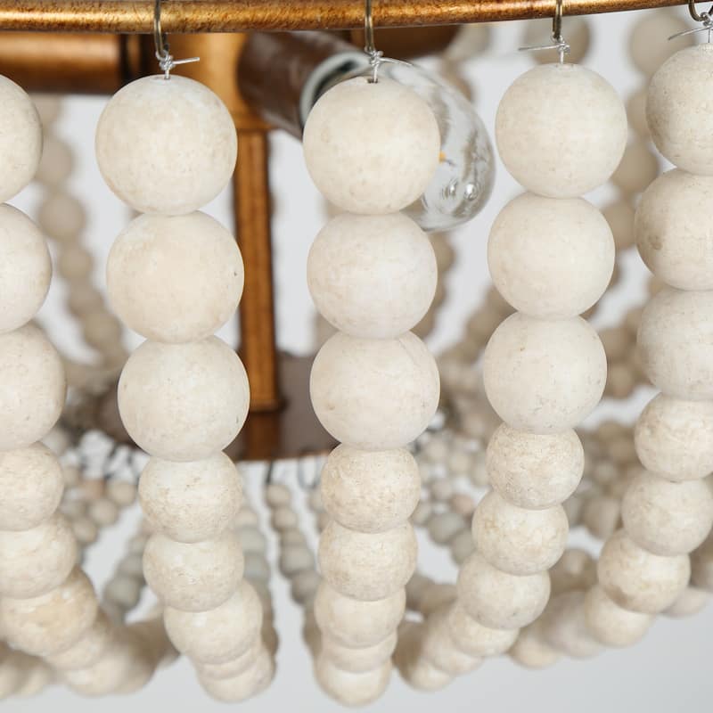 Renia Modern Glam Distressed Wood Beaded Coastal Chandelier 3-light French Country Antique Brass Kitchen Bedroom Lights