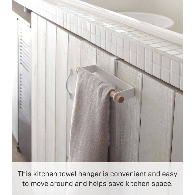 Yamazaki Home Cabinet Door Dish Towel Hanger, Steel and Wood, Holds 2.2 lbs - L 2.95 x W 7.48 x H 2.36 inches