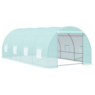 Walk-In Tunnel Greenhouse, Garden Warm House, Large Hot House Kit with 8 Roll-up Windows & Roll Up Door, Steel Frame, Green